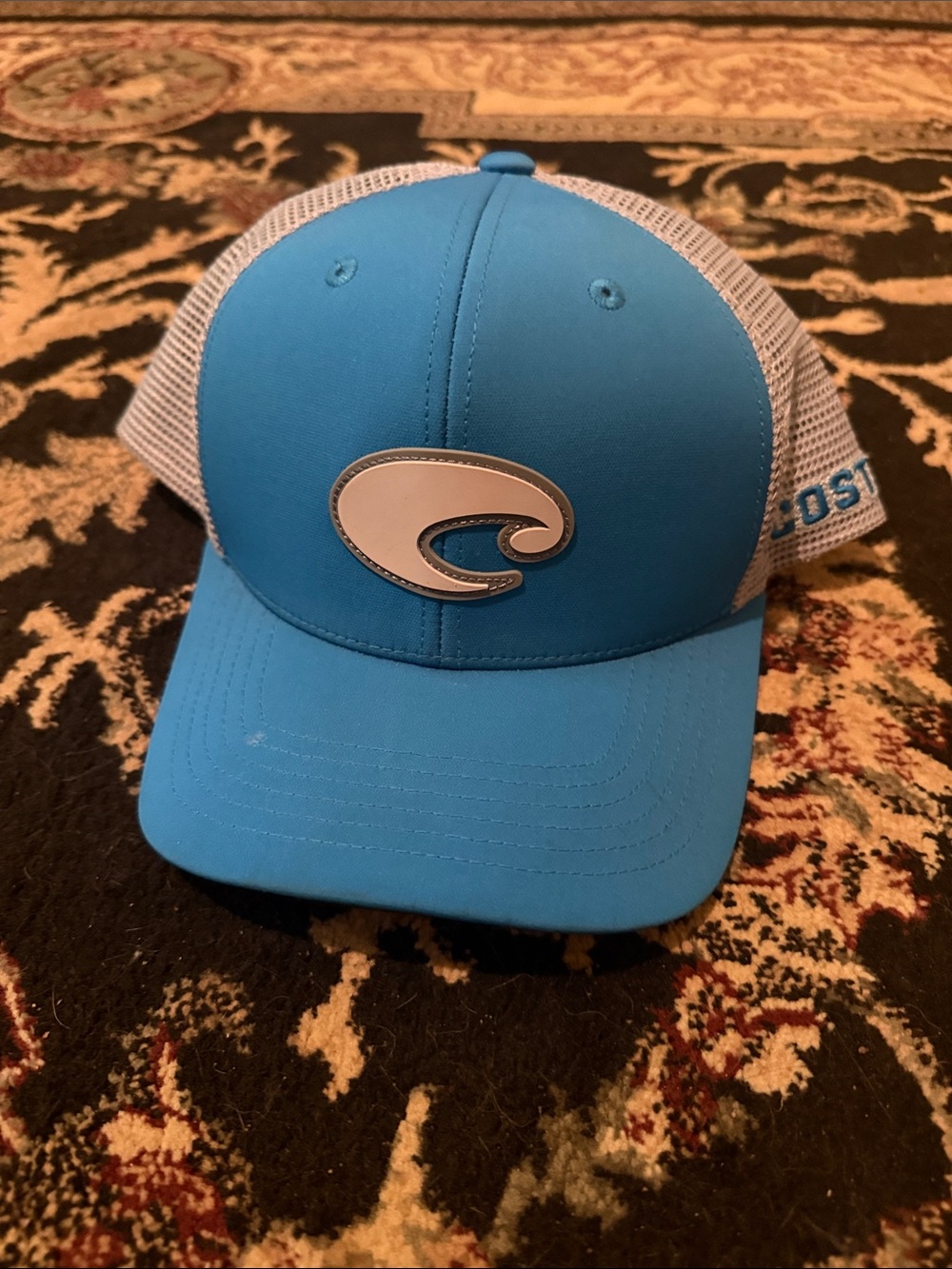 Costa Blue Trucker Hat with White Mesh and Wave Emblem